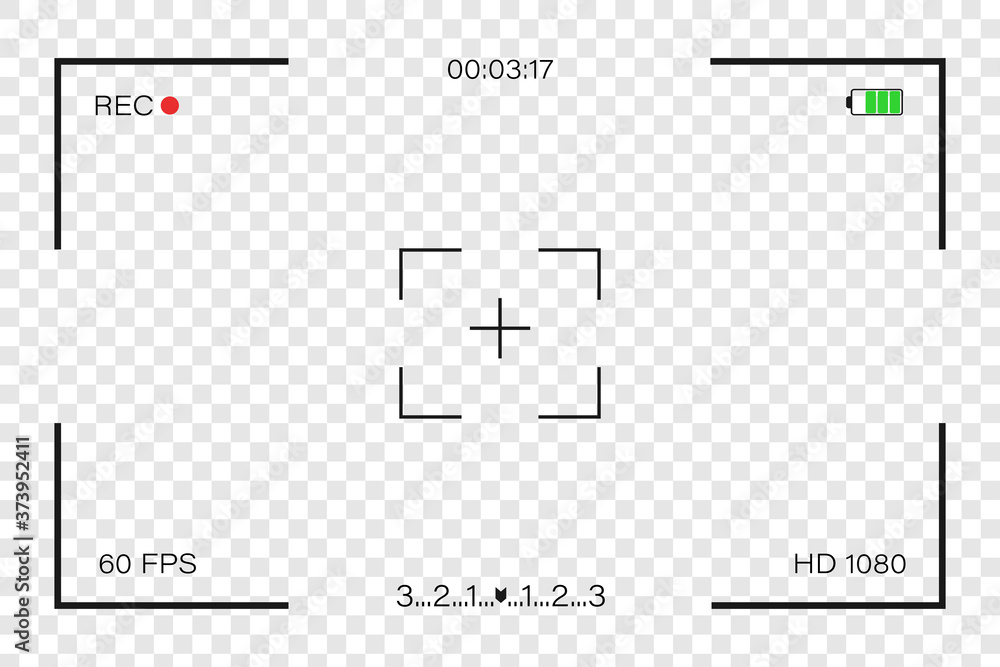 Camera viewfinder with a focus. Camera focusing screen. Settings. Zoom