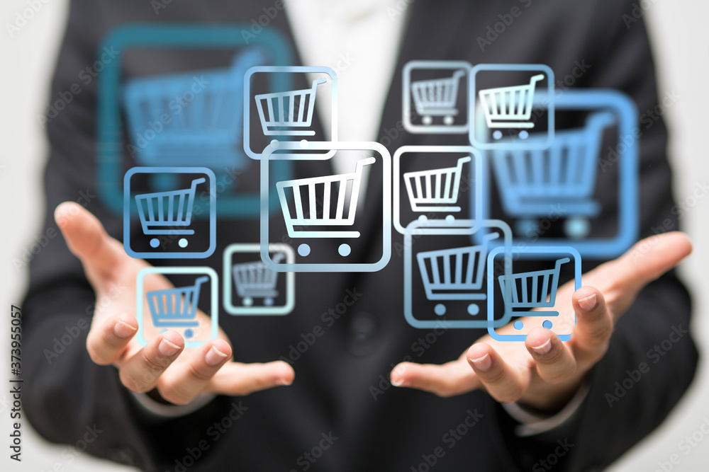 Online shopping business concept selecting shopping cart. Online shopping business concept selecting shopping cart.
