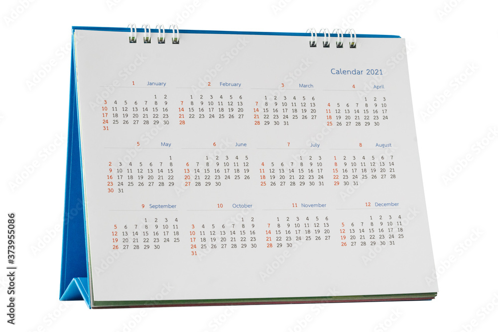 White paper 2021 desk calendar isolated on white background White paper 2021 desk calendar isolated on white background