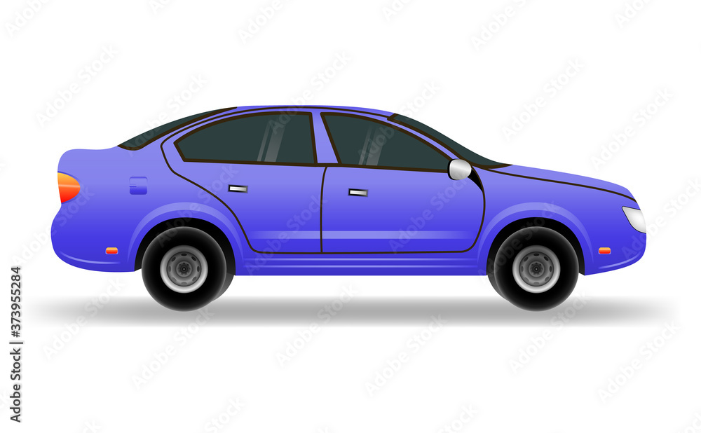 Blue car in flat style. Vehicle branding mockup.