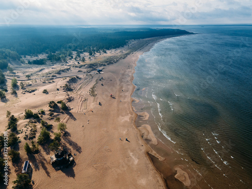 Aerial view to Beautiful sandy beach Yyteri at summer, in Pori, Finland