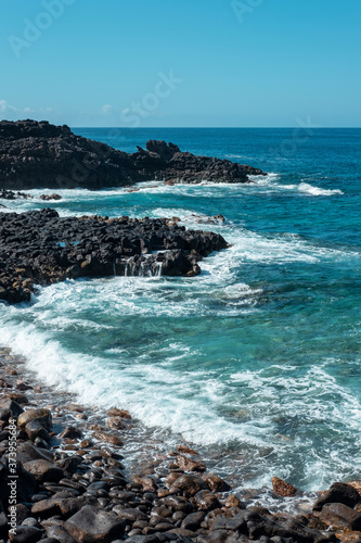 Coastal views of the wild landscape of Malpais de la Rasca, connecting the Rasca lighthouse to Palm-Mar resort, a natural volcanic protected area of 315 hectares, in Tenerife, Canary Islands, Spain