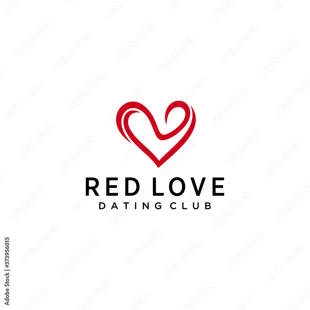 Illustration abstract red love/heart sign luxury with ribbon logo design 