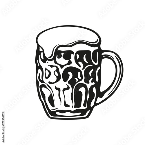 Dimpled glass beer mug. Hand drawn vector illustration.