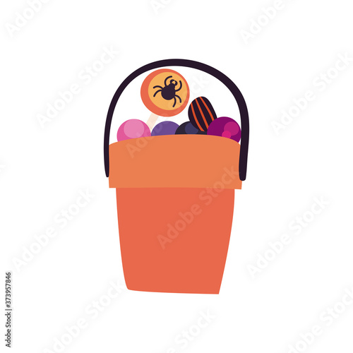 halloween candies inside bucket free form style icon vector design