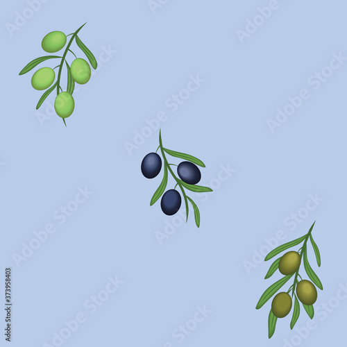 Greek Olive branches on grey blue background