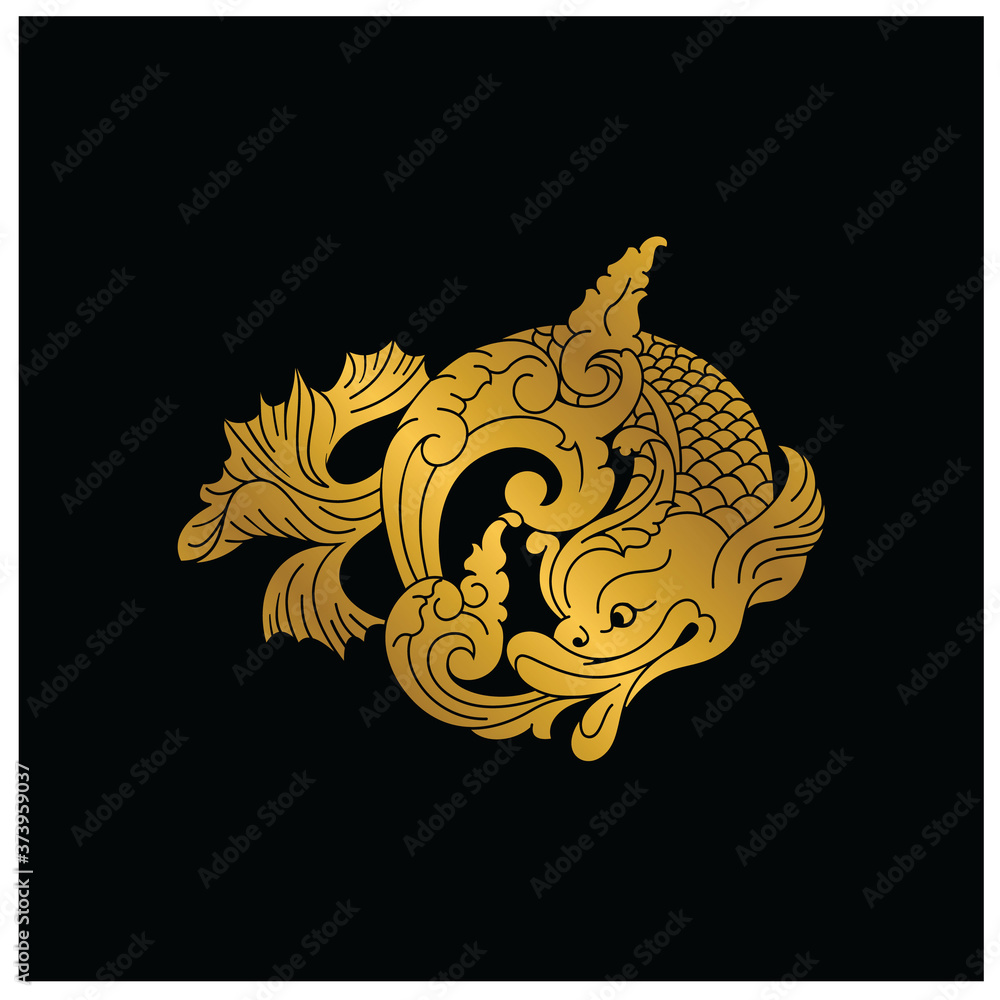 vector illustration of a golden fish ornament