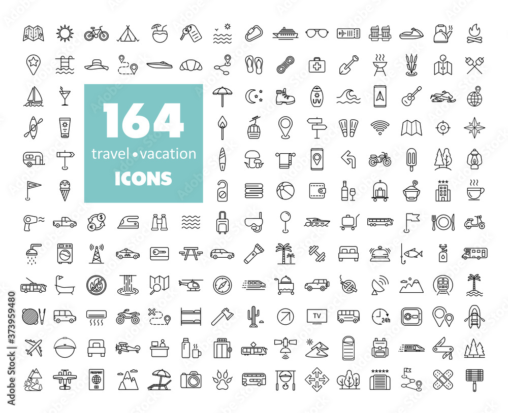 © nasik - 164 travel vacation vector icons set