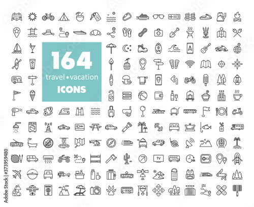 164 travel vacation vector icons set photo