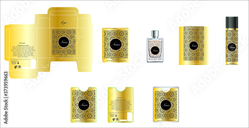 Packaging design, perfume luxury box design template and mock up box. Illustration vector.