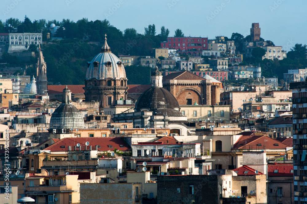 Naples (Napoli) skyline with domes and old buildings. Italy.