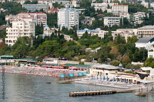 The seaside town of Yalta seen from the sea. Ukraine.