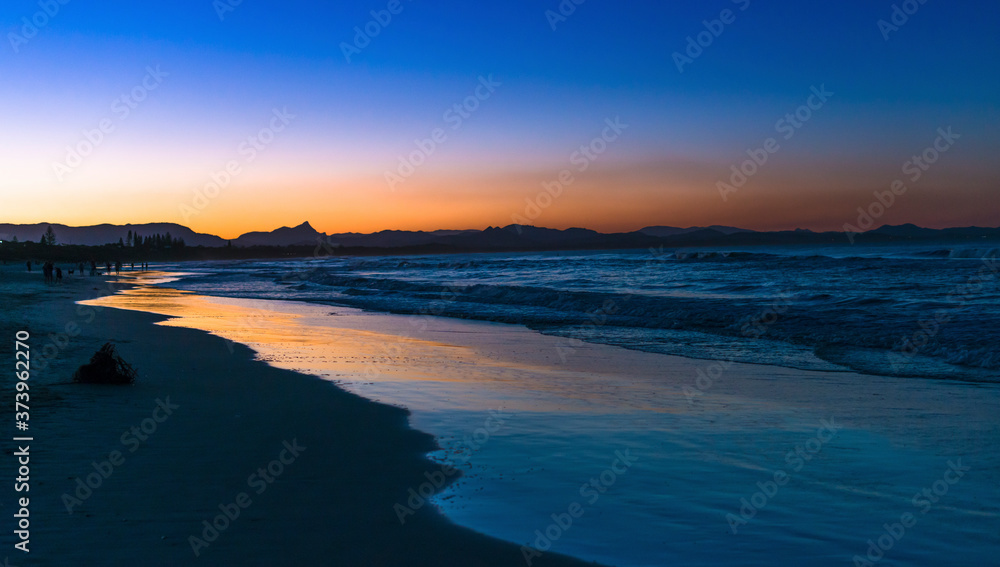 Belongil Beach just after sunset in Byron Bay, New South Wales, Australia. 