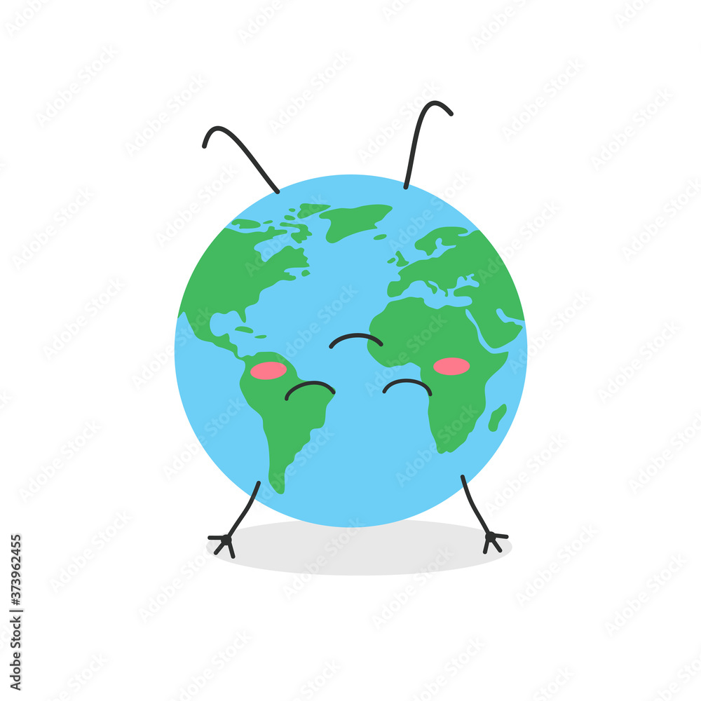 Funny cartoon globe character meditating upside down Funny cartoon globe character meditating upside down