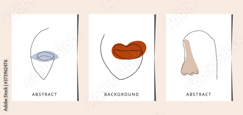 Eyes, mouth, nose continuous one line drawing. Eyes, mouth, nose. Vector illustration.