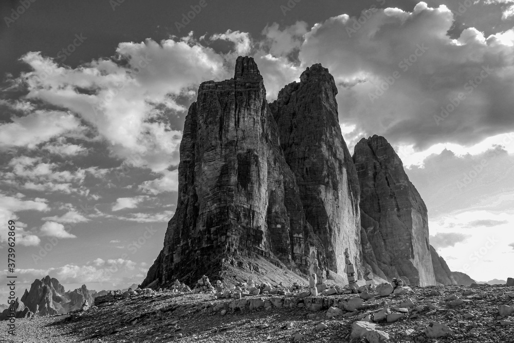 view of the three most famous peaks of Labadero in black and white