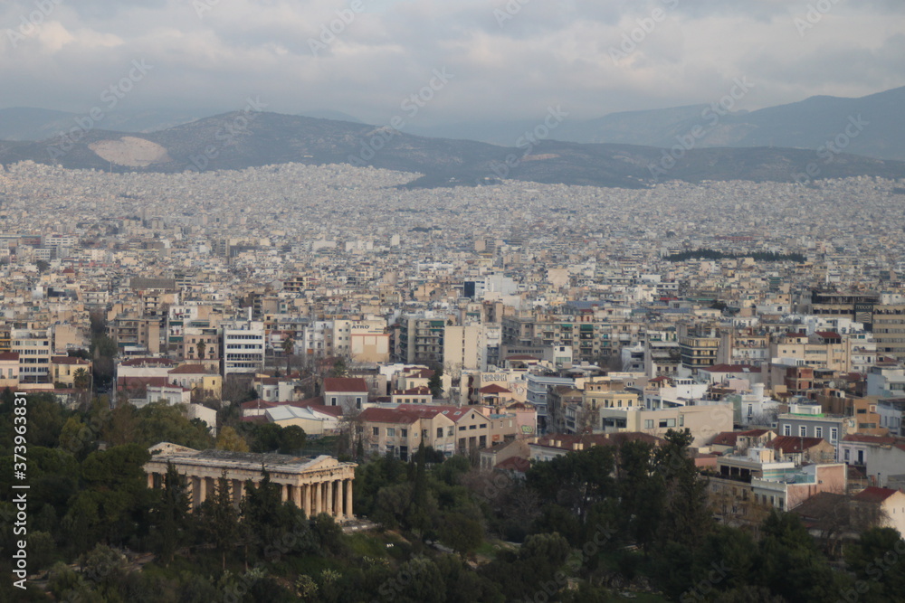 Greek temple over modern Athens