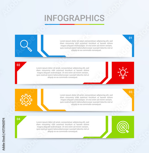 Business data visualization, infographic template with 4 steps on blue background, vector illustration