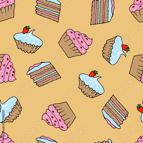 Little delicious cupcakes seamless pattern