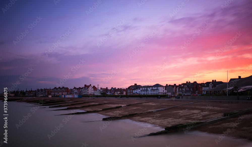 Fototapeta premium Sunset at Felixstowe, Suffolk, UK.