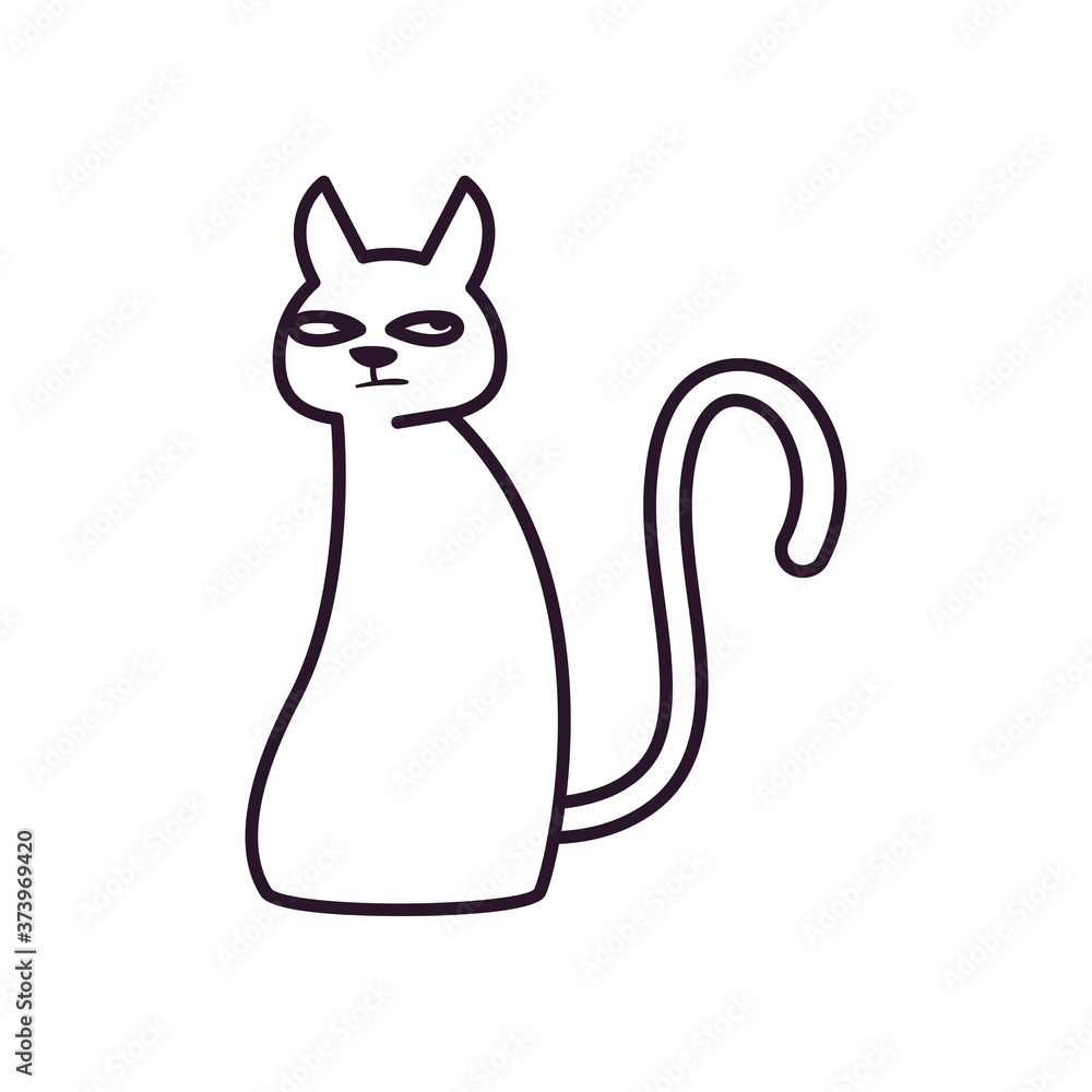 Cute cat cartoon free form line style icon vector design