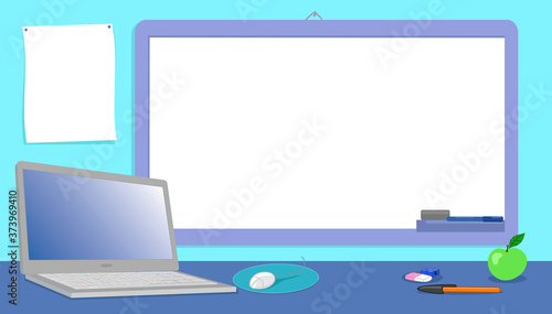 Empty whiteboard and laptop vector illustration