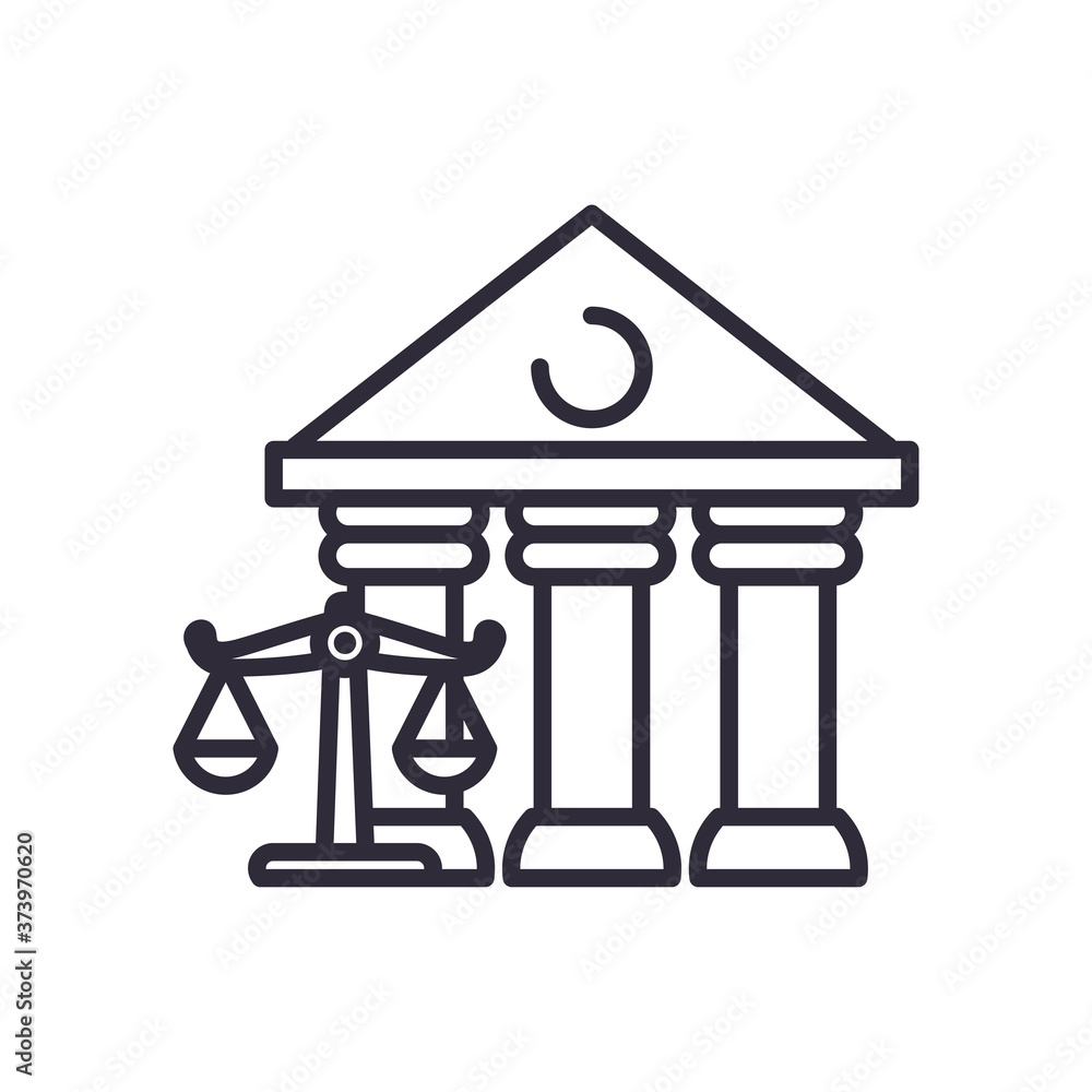 law balance scale and court building line style icon vector design law balance scale and court building line style icon vector design