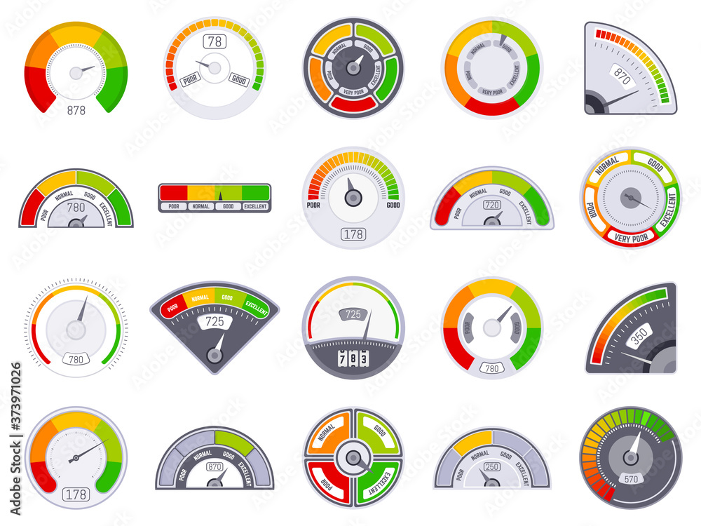 Speedometer score level. Good and low rating indication, goods speedometer level, satisfaction score tachometer indicators vector icons set. Score level measure, rating customer gauge illustration Speedometer score level. Good and low rating indication, goods speedometer level, satisfaction score tachometer indicators vector icons set. Score level measure, rating customer gauge illustration