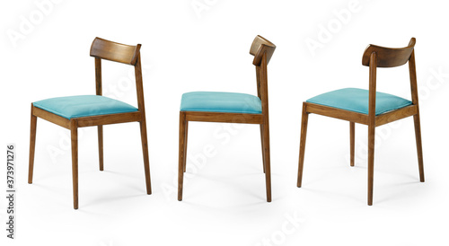 Single chair at different angles on a white background