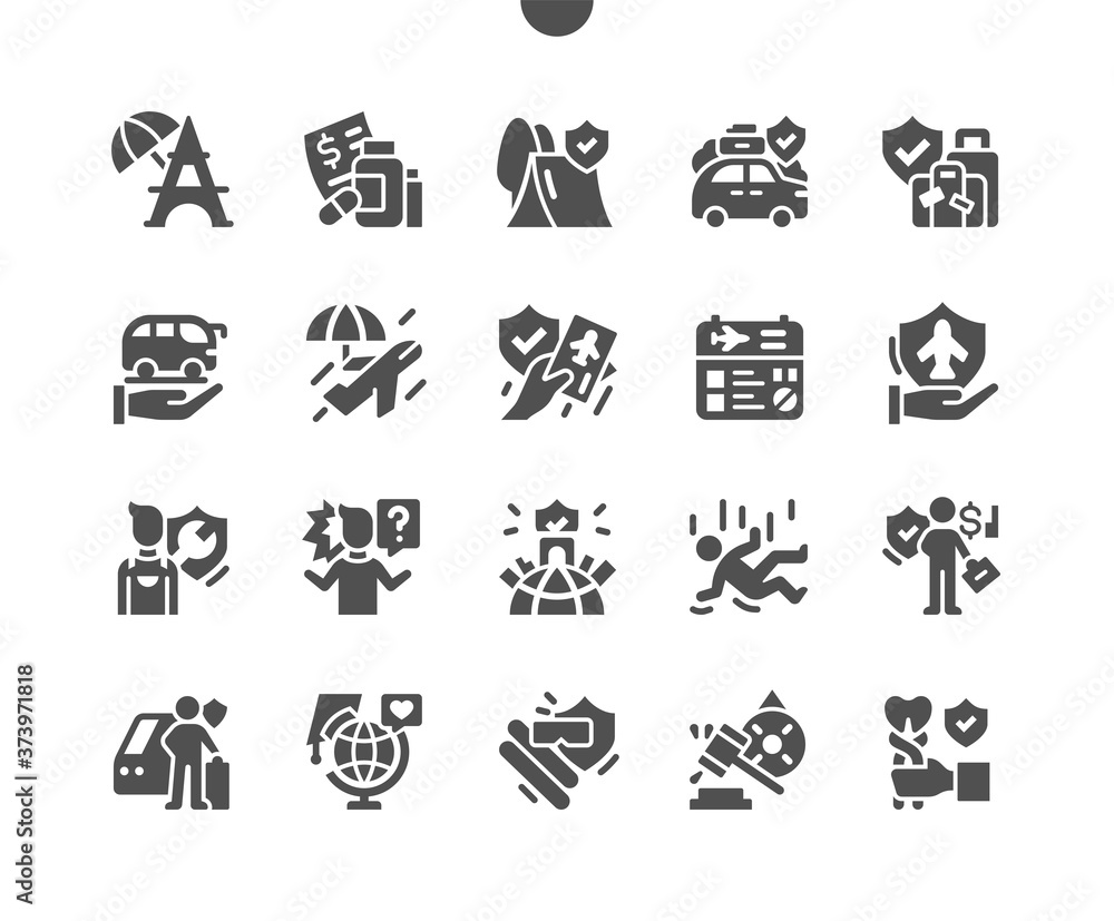 Travel Insurance Well-crafted Pixel Perfect Vector Solid Icons 30 2x Grid for Web Graphics and Apps. Simple Minimal Pictogram