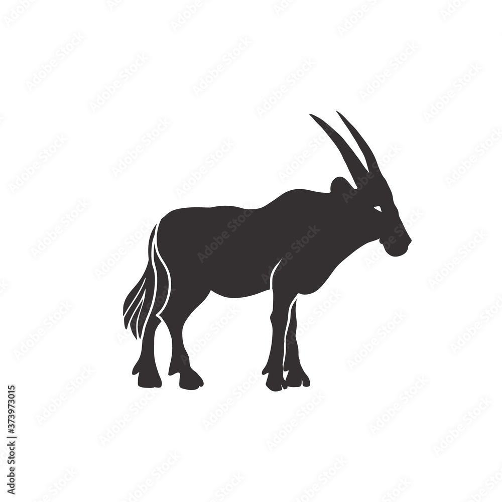 Oryx antelope vector logo. African animal black silhouette.