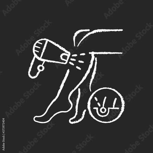 Laser hair removal chalk white icon on black background. Depilation procedure. Device for shaving unwanted hair. Epilator. Personal hygiene. Isolated vector chalkboard illustration