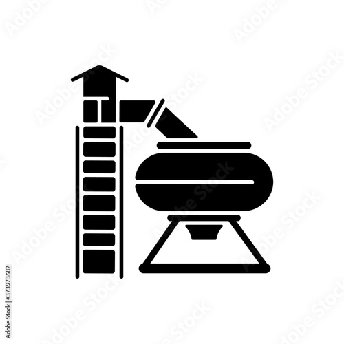 Bowl waterslide black glyph icon. Active water park recreation silhouette symbol on white space. Summertime entertainment activity. Aquapark slide type, fun attraction. Vector isolated illustration