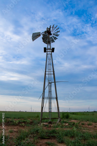 Old windmill with a new wind turbine 