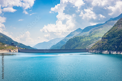 Dam on the edge of reservoir lake  K  lnbreinspeicher  in Carinthia  Austria