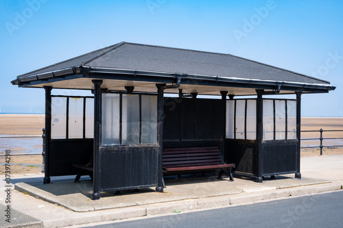 Promenade shelter on the beach Hoylake Wirral June 2020 © Graeme