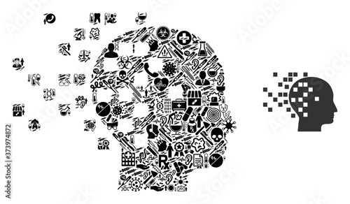 Mosaic digital mind of health icons and basic icon. Mosaic vector digital mind is composed from health care items. Abstract illustrations elements for clinic illustrations.