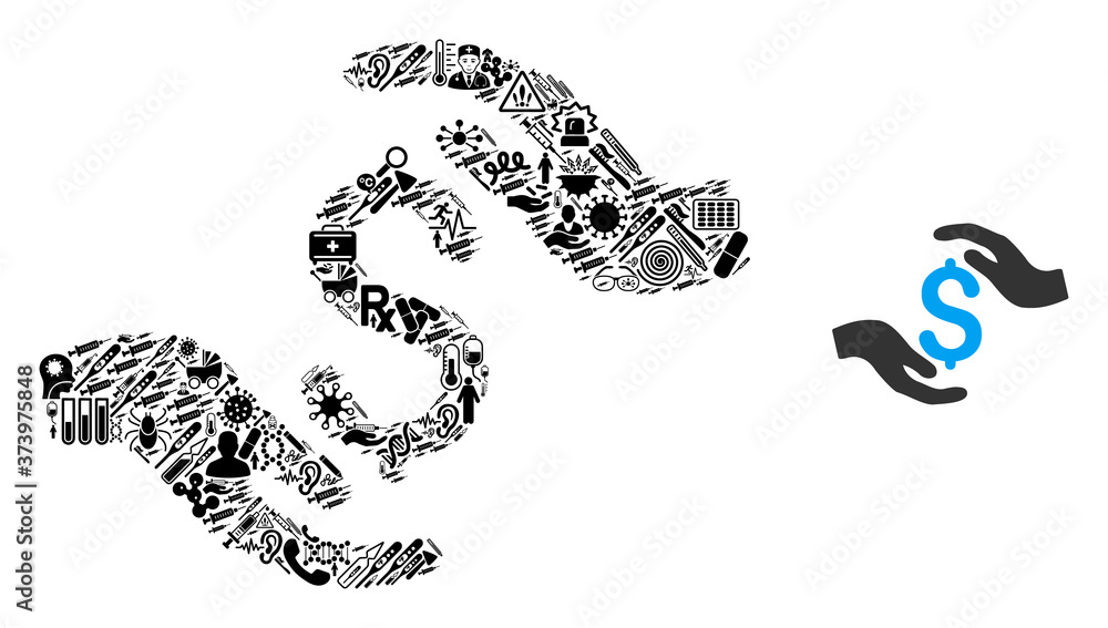 Mosaic dollar care hands of health items and basic icon. Mosaic vector dollar care hands is formed from health care items. Abstract illustrations elements for hospital wallpapers. Mosaic dollar care hands of health items and basic icon. Mosaic vector dollar care hands is formed from health care items. Abstract illustrations elements for hospital wallpapers.