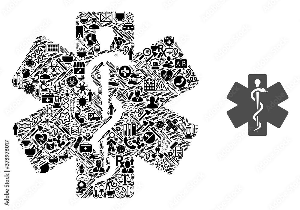 Vetor de Mosaic life star medical emblem of health care symbols and