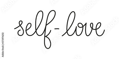 Self love phrase handwritten by one line. Mono line vector text element isolated on white background. Simple inscription