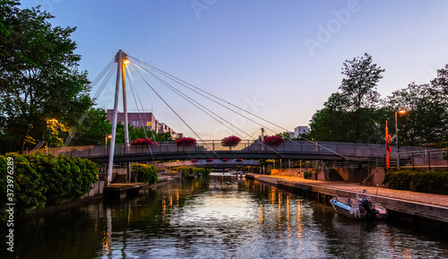 Low Angle capture of walkway bridges in Helsinki at sunset