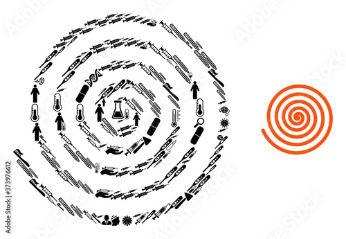 Mosaic hypnosis from health care items and basic icon. Mosaic vector hypnosis is created from health items. Abstract illustrations elements for doctor posters.