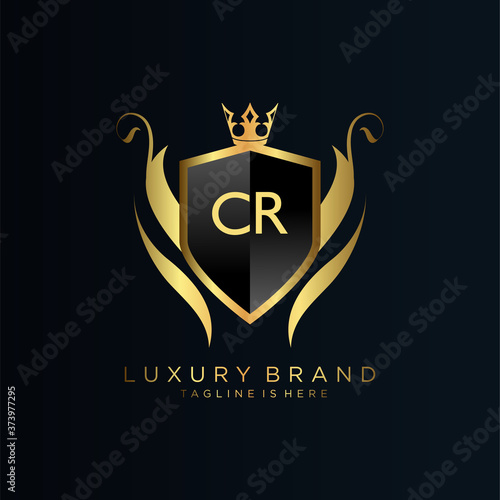 CR Letter Initial with Royal Template.elegant with crown logo vector, Creative Lettering Logo Vector Illustration.