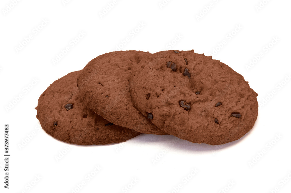 Cookies with chocolate chips on white background. Cookies with chocolate chips on white background.