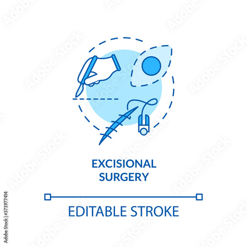 Excisional surgery concept icon. Skin lesions. Skin cancer treatment. Tumor removal. Excisional biopsy idea thin line illustration. Vector isolated outline RGB color drawing. Editable stroke