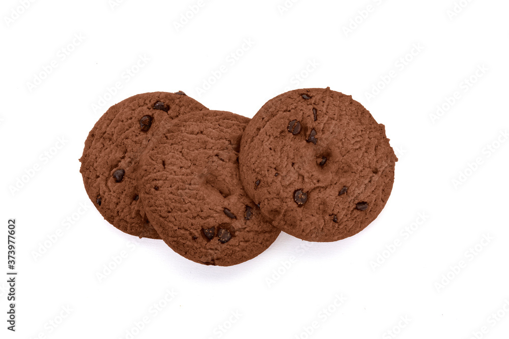 Cookies with chocolate chips on white background. Cookies with chocolate chips on white background.