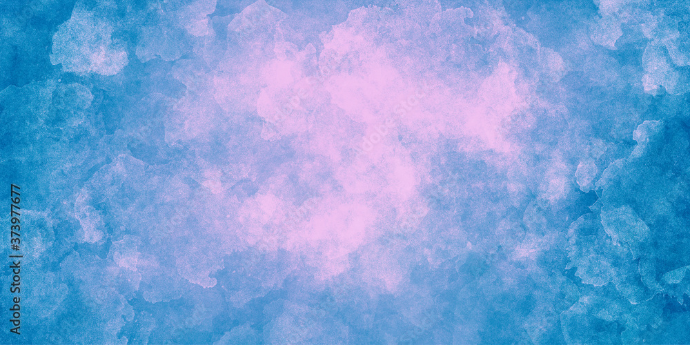 bright fantastic abstract watercolor grunge background in blue and pink colors, space and glow effect - obrazy, fototapety, plakaty 