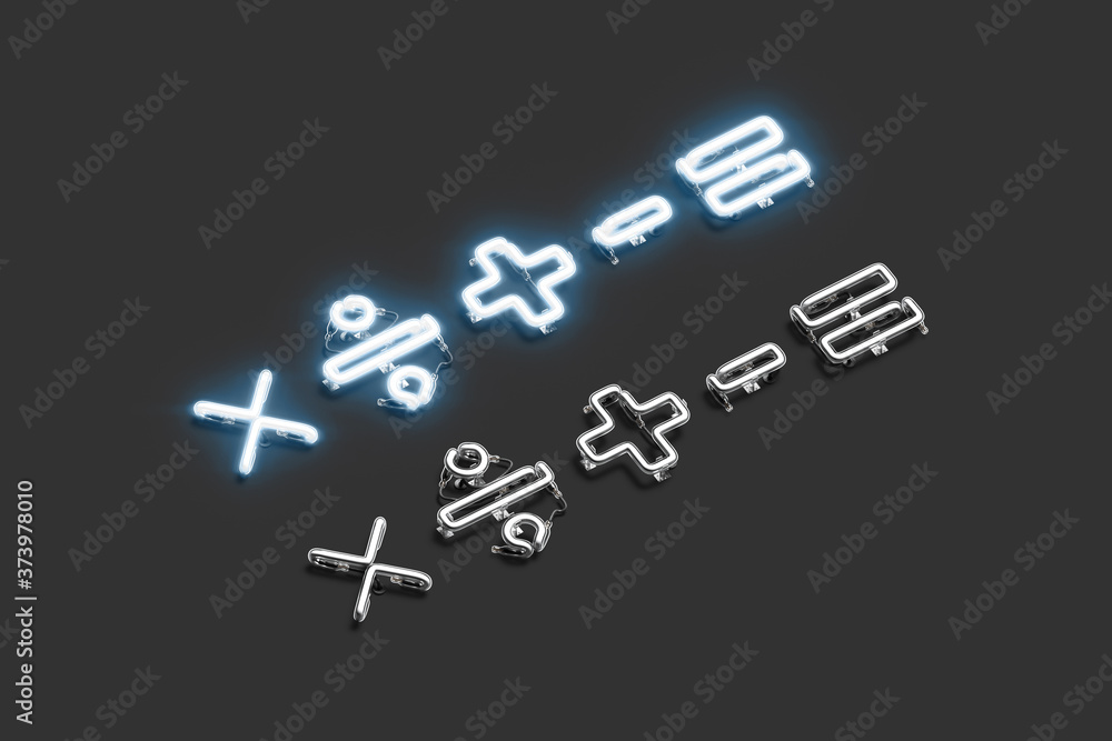 Decorative font arithmetic neon symbol mock up