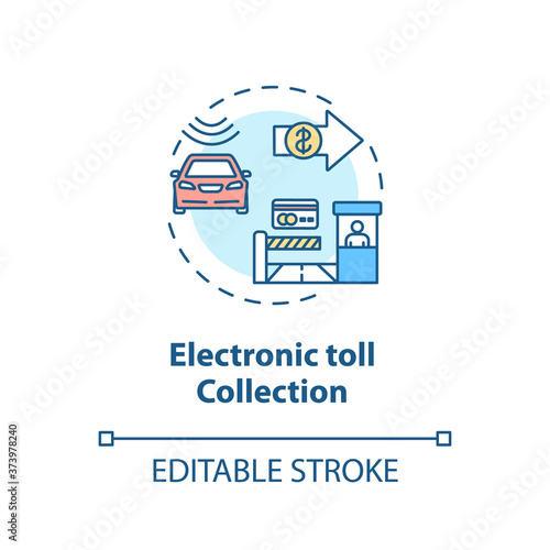 Electronic toll collection concept icon. Improved conveniece, reduced traffic congestion idea thin line illustration. Toll bridges, tunnels. Vector isolated outline RGB color drawing. Editable stroke