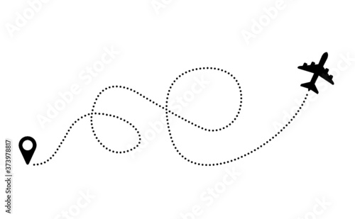 Love Romantic travel airplane line path of air plane flight route with start point icon. Air plane flying. Vector fly pin location pointer route, trace and track sign. 